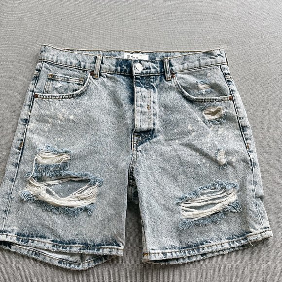Zara Distressed Denim Shorts - Light Blue - Picture 1 of 5
